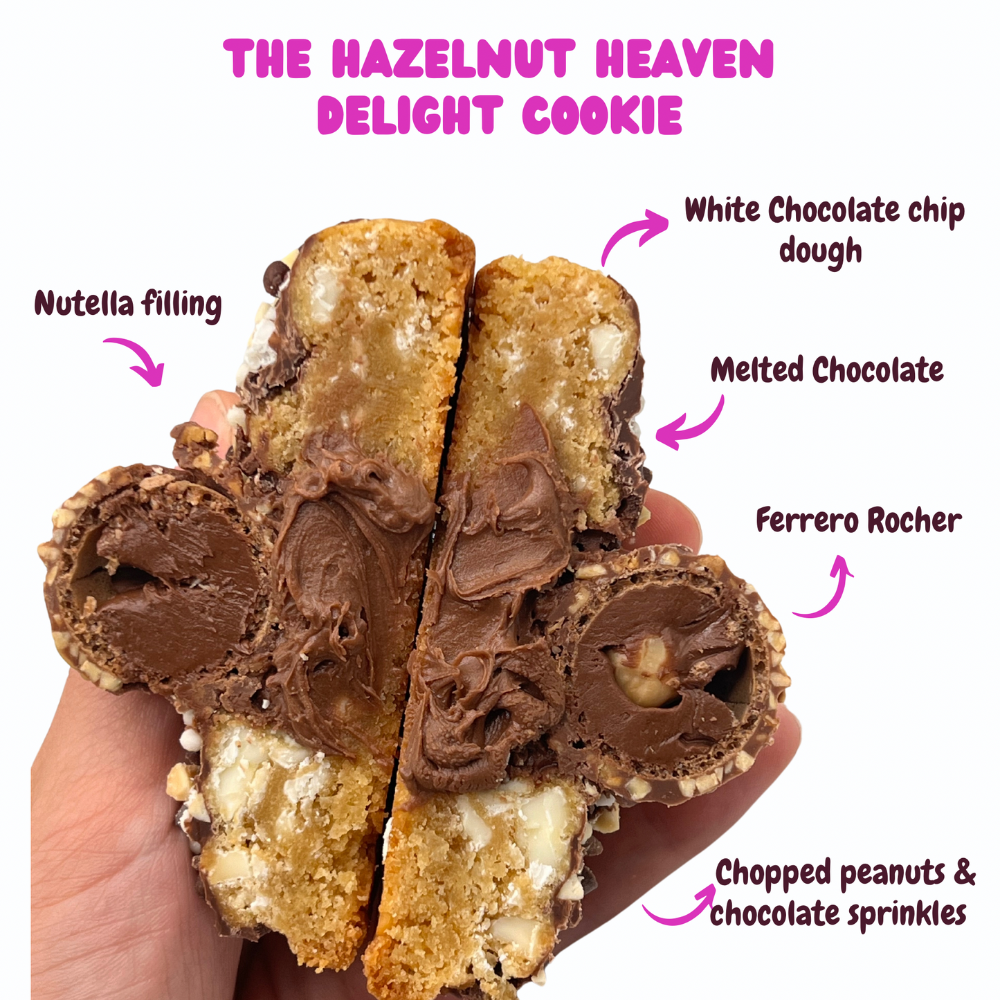 Indulgent Hazelnut Heaven Delight Cookie featuring crunchy hazelnuts