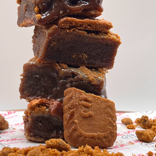 Decadent Biscoff Mallow Chocolate Brownie with marshmallow surprise and Biscoff spread swirl