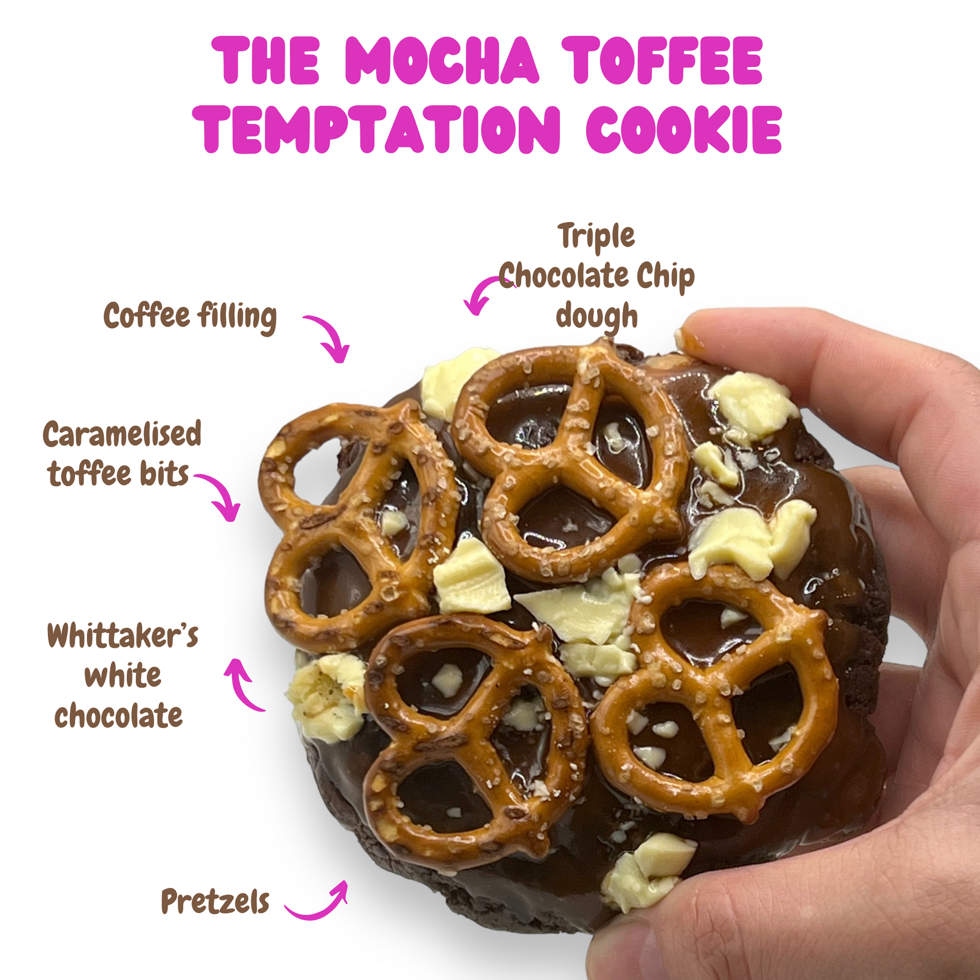  freshly baked Mocha Toffee Temptation Cookies, ready to indulge your sweet cravings