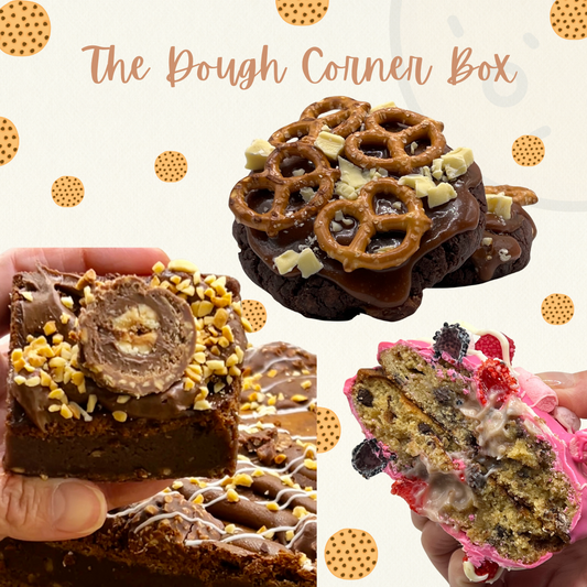 Assortment of 3 stuffed cookies and 1 small brownie from The Dough Corner Delight Box