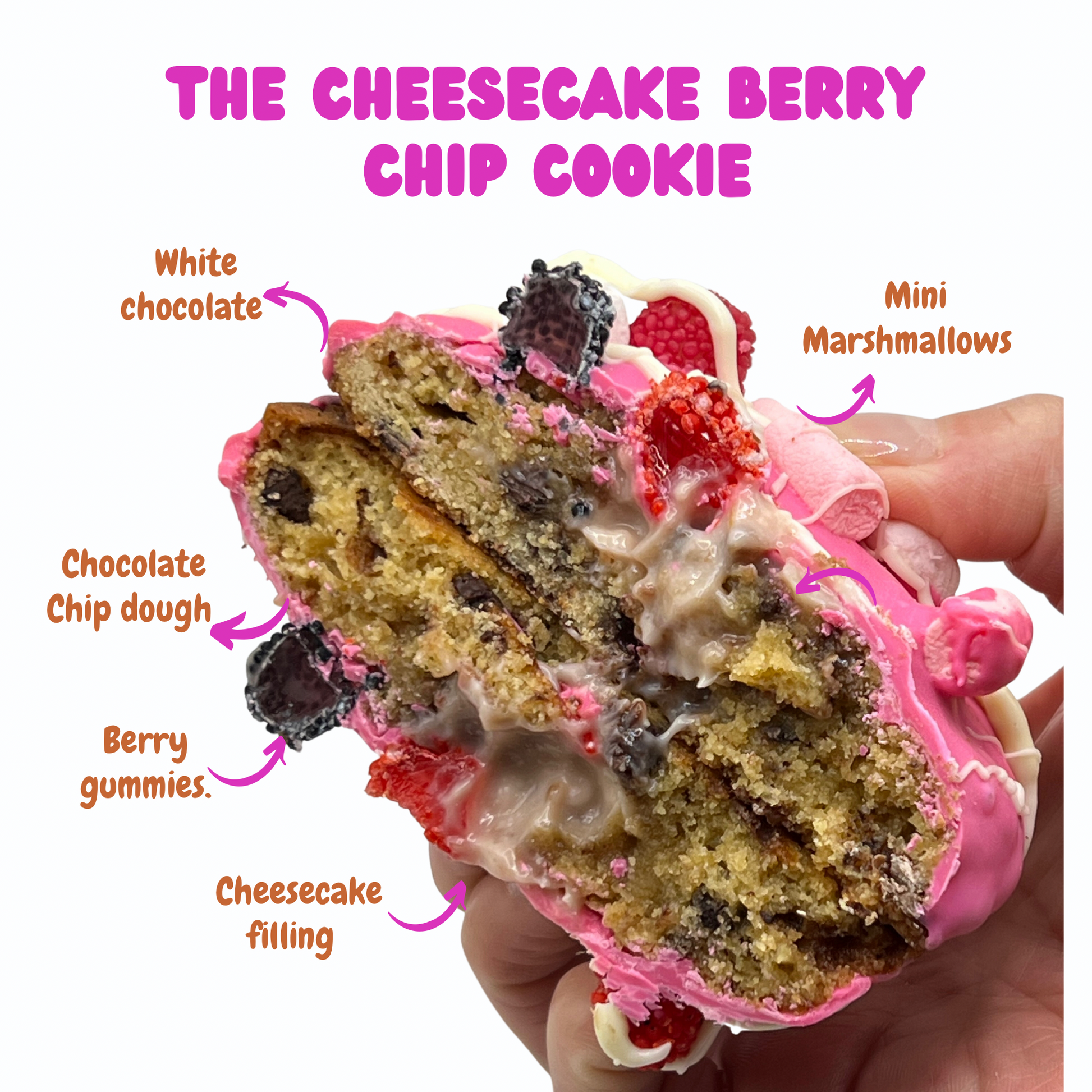 Indulgent Cheesecake Berry Chip Cookie - Creamy, tangy, and bursting with berry goodness.
